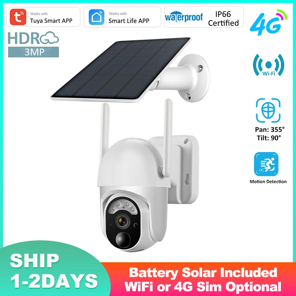 

Tuya Smart 7800mAh Battery 3.5W Solar 3MP Wireless PTZ Outdoor Waterproof Surveillance WiFi IP Security CCTV Color Light Camera