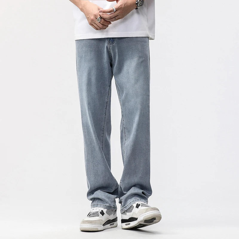 190cm Tall Man Jean Lyocell Wide Leg Denim Pant Male Extra Long Length 115cm 120cm Summer Big Clothes Light Stretch Straight Fit 5