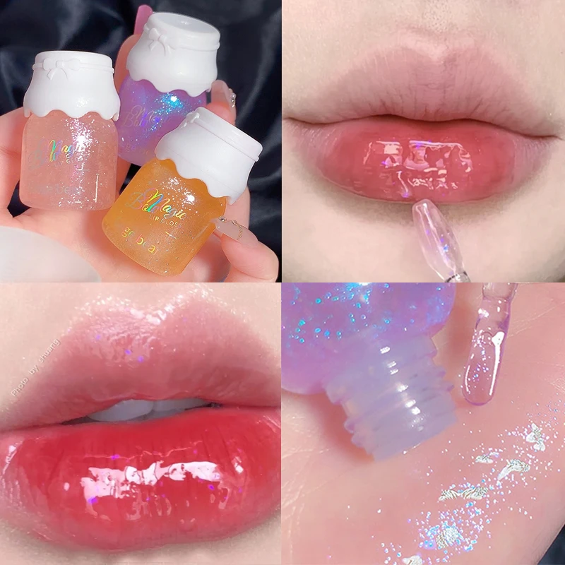 

Milk Jar Transparent Glitter Lip Glass Waterproof Non-sticky Moisturizes Lip Tint Lip Plumper Liquid Lipstick Makeup Cosmetics