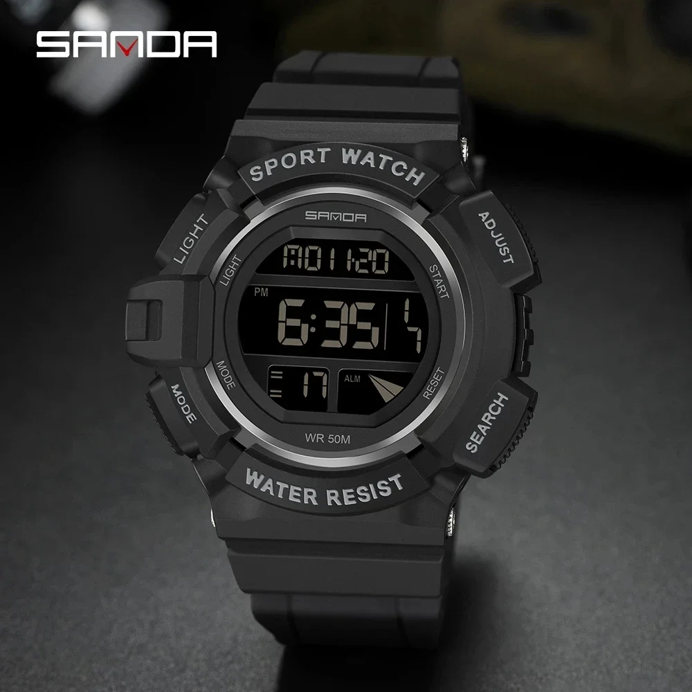 SANDA Outdoor Sport Watch Men Multifunction 5Bar Waterproof PU Strap LED Display Watches Chrono Digital Watch Reloj Hombre 2106