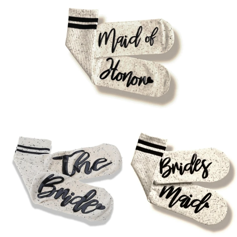 

Women Wedding Bachelorette Party Cotton Socks Maid of The Bride Bridesmaid Letters Striped Engagement Bridal 37JB