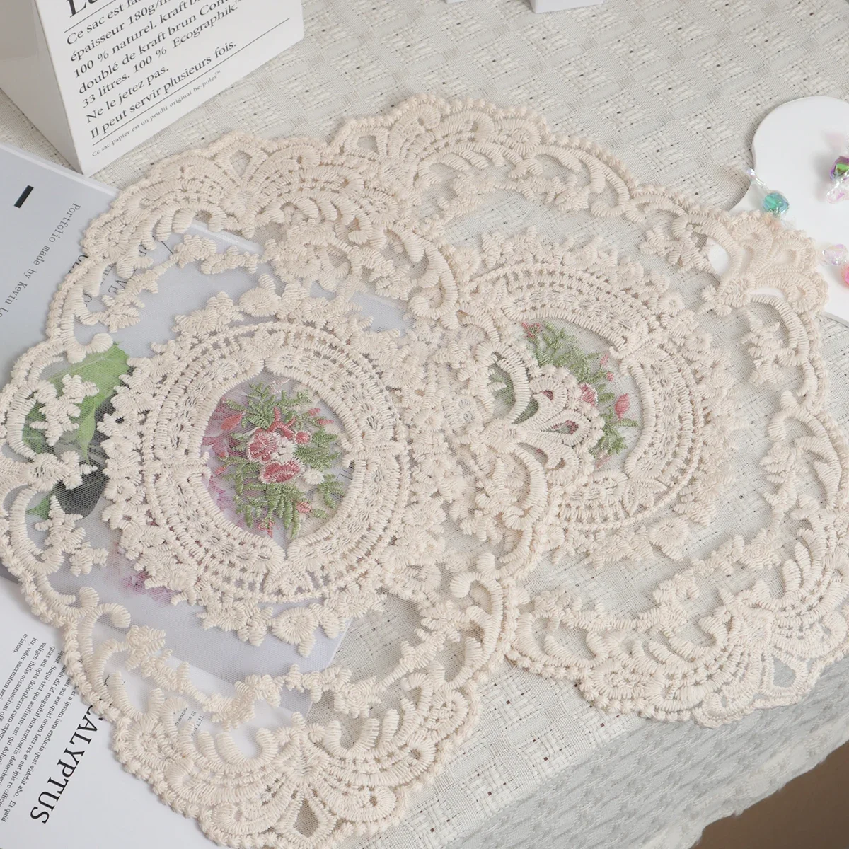 1pc-European Oval Lace Embroidered Coaster Bedroom Study Kitchen Cup Table Mat Food Fruit Plate Cover Cloth Christmas Decoration