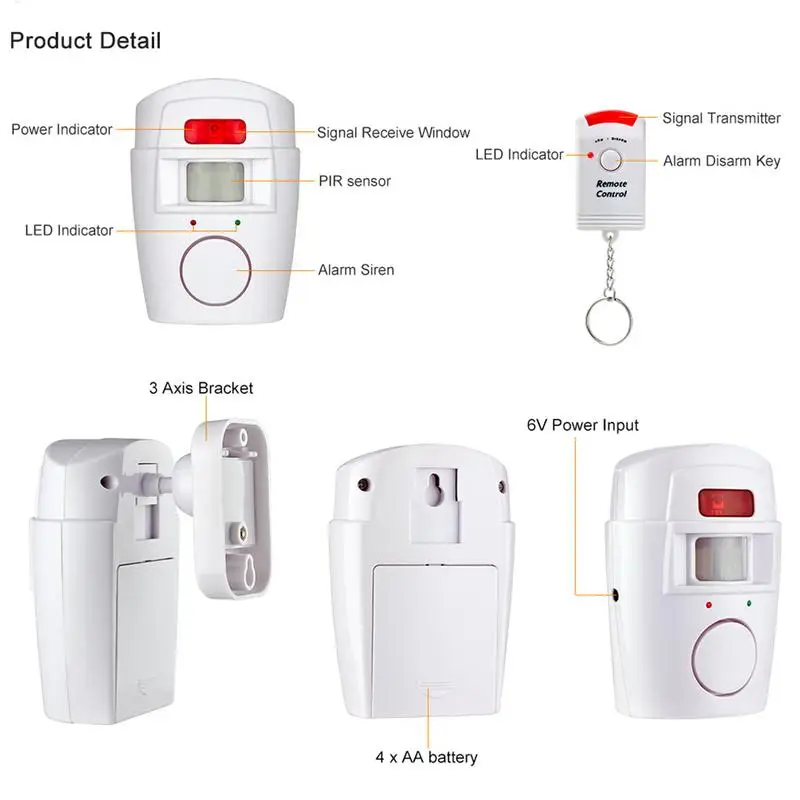 Remote Control Wireless Door Window Home Alarm Wireless PIR / Motion Alarm Sensor with 2 Remote Control Alarm 120db