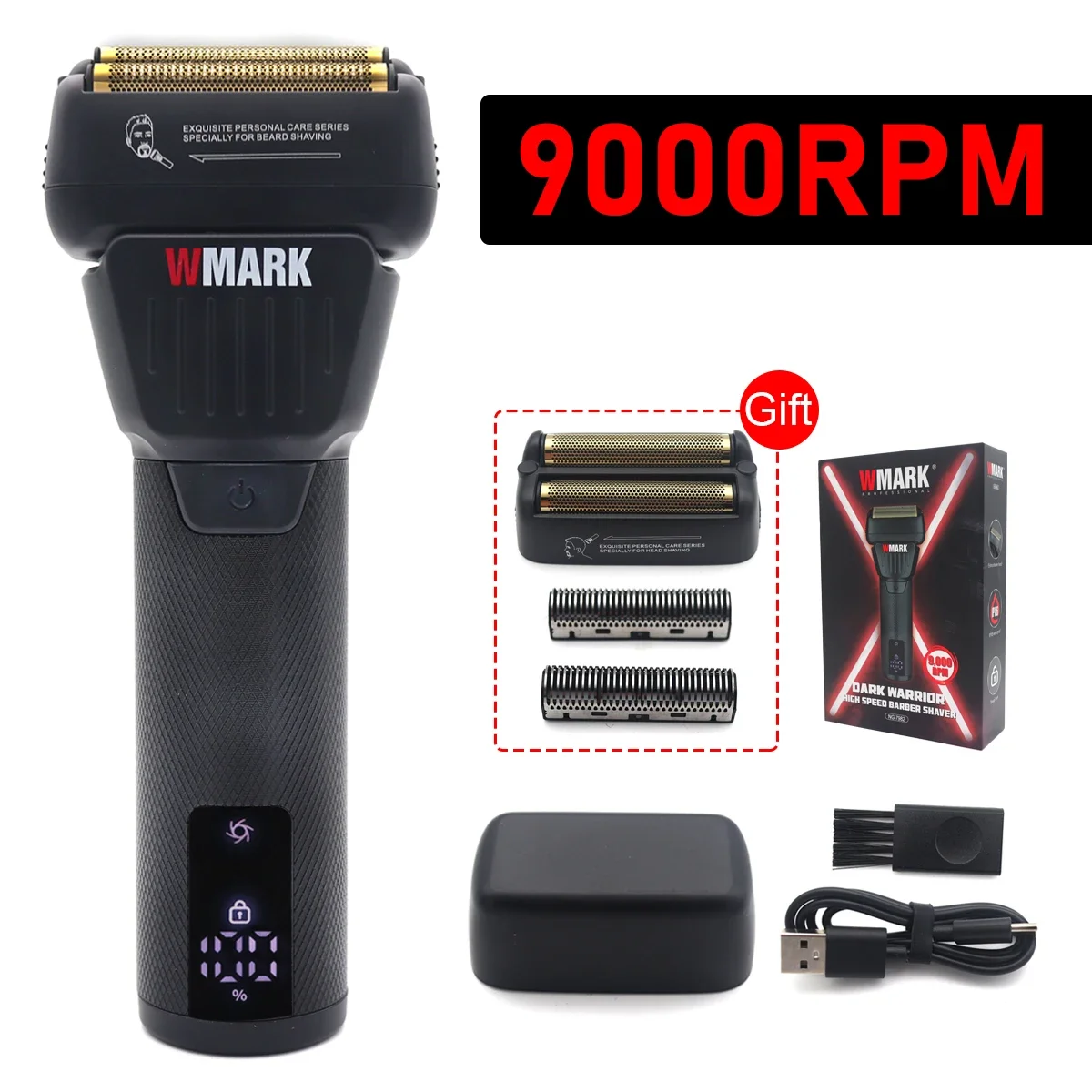 WMARK 면도기 전문가용 티타늄 호일 충전식 IPx6 등급 수염 트리머 9000RPM 알루미늄 하우징 남성용 면도기 NG-7982