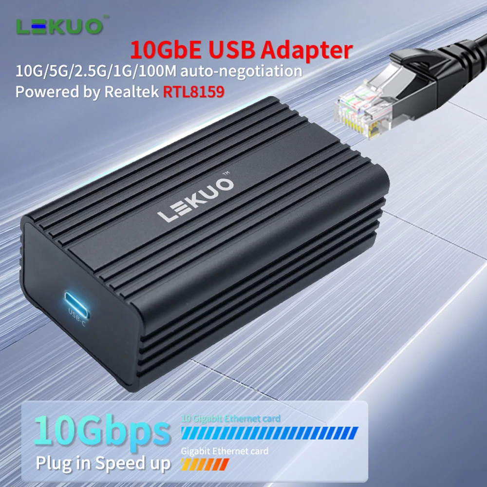 USB3.2 - 10GbE RJ45 포트 10G 휴대용 네트워크 카드 (RTL8159 10기가비트 외부 NIC 10Gbps 탑재)