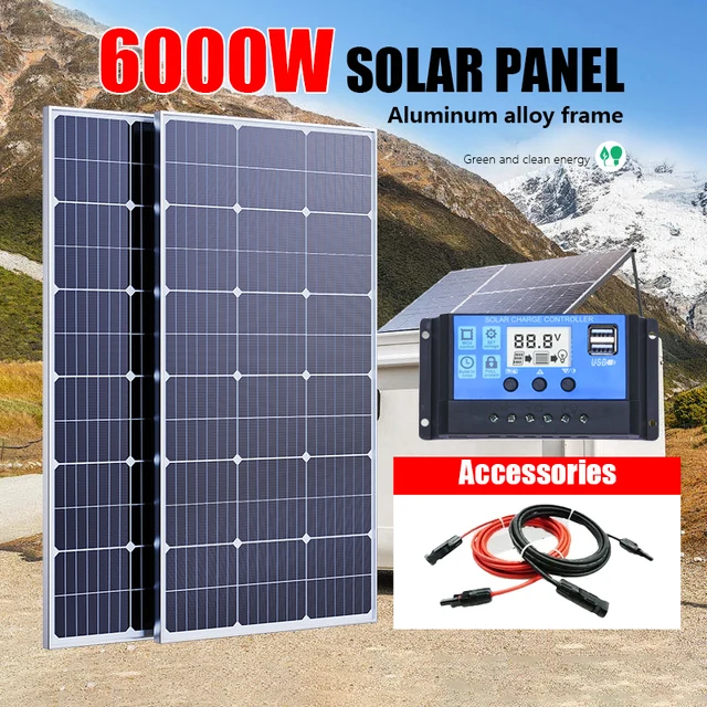 6000W3000W panneau solaire 18V haute efficacité rigide étanche batterie externe verre charge cellules solaires extérieures pour le Camping à la maison 1