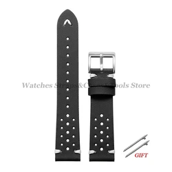 Premium Perforated Nylon Sailcloth Watch Strap - Quick Release, Breathable Design for Men and Women (Black)