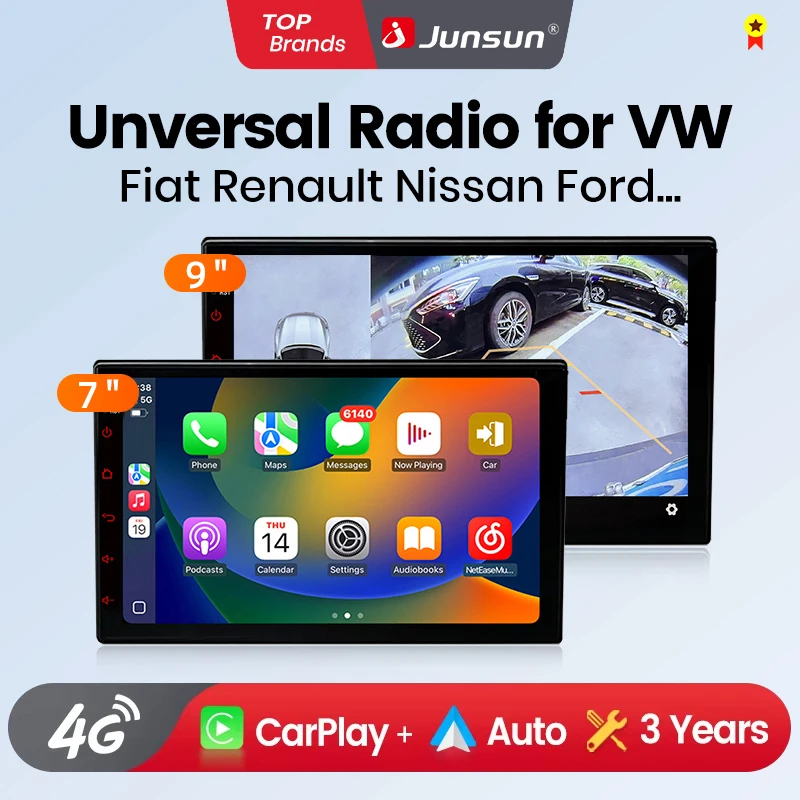 Junsun 7 9 10 inch Universal Wireless CarPlay for Apple Android Auto Car Radio 4G Multimedia Bluetoth DSP IPS TouchScreen Stereo