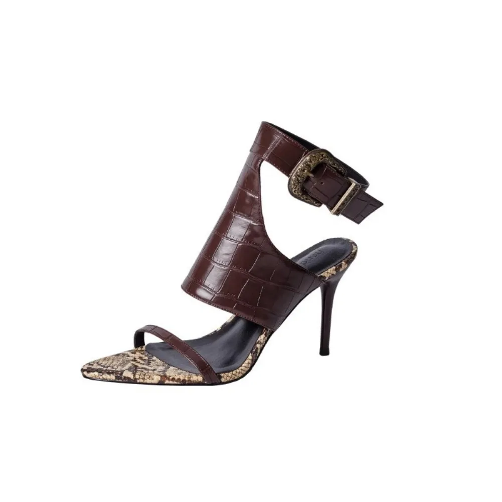 Women's High Heels Sandals Summer Pointed Toe Thick Soled with Exposed Toe Shoes Elegant Ankle Wide Buckle Slides Women Sandals