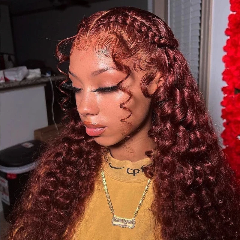 Human Hair Wigs 13x4 13x6 Water Wave Lace Front Full Lace Frontal Red Color Reddish Brown Copper Red HD