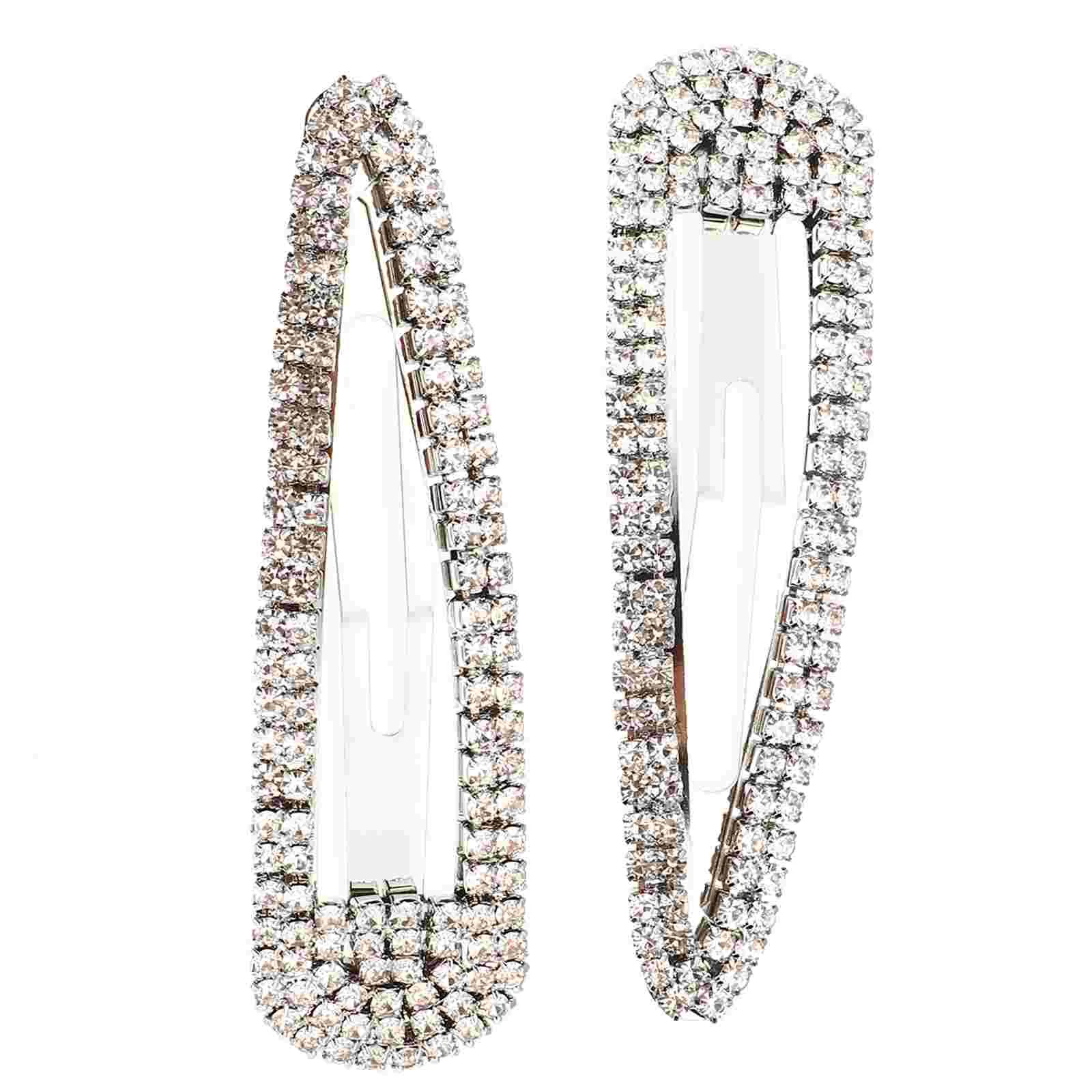 

2 Pcs Rhinestone Bb Clip Hair Barrettes Water Drop Snap Side Clamp Alloy Hairgrip