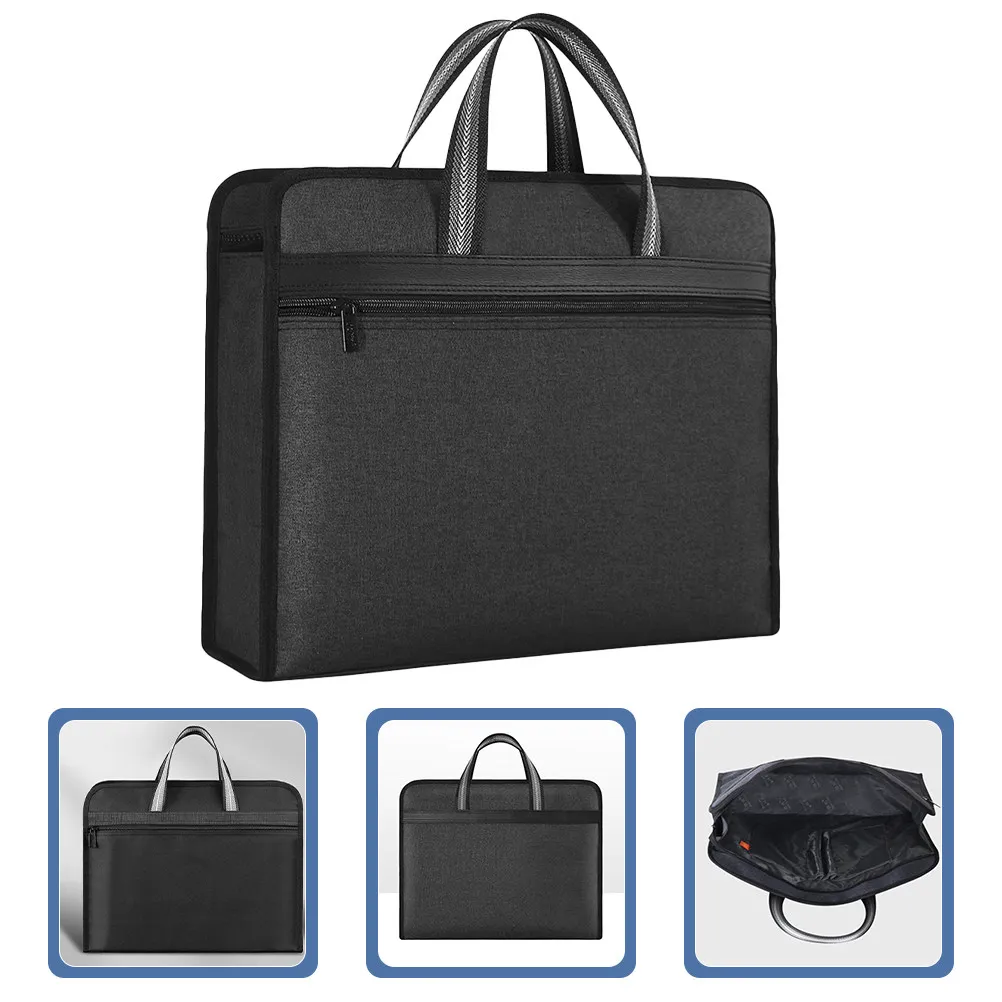 다층 지퍼 문서 가방 캔버스 파일 보관 정리함 비즈니스 여행 사무실 학교 휴대용 파일 토트백
