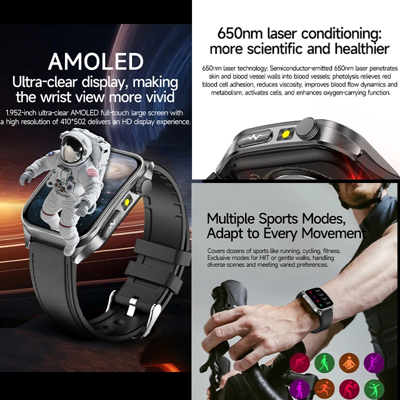2026 1.95 Inch HRV-AI ECG Health SmartWatch Blood Pressure Lipid Uric Acid 650nm Dual-Probe Laser Heart Analysis Smart_voghion.com