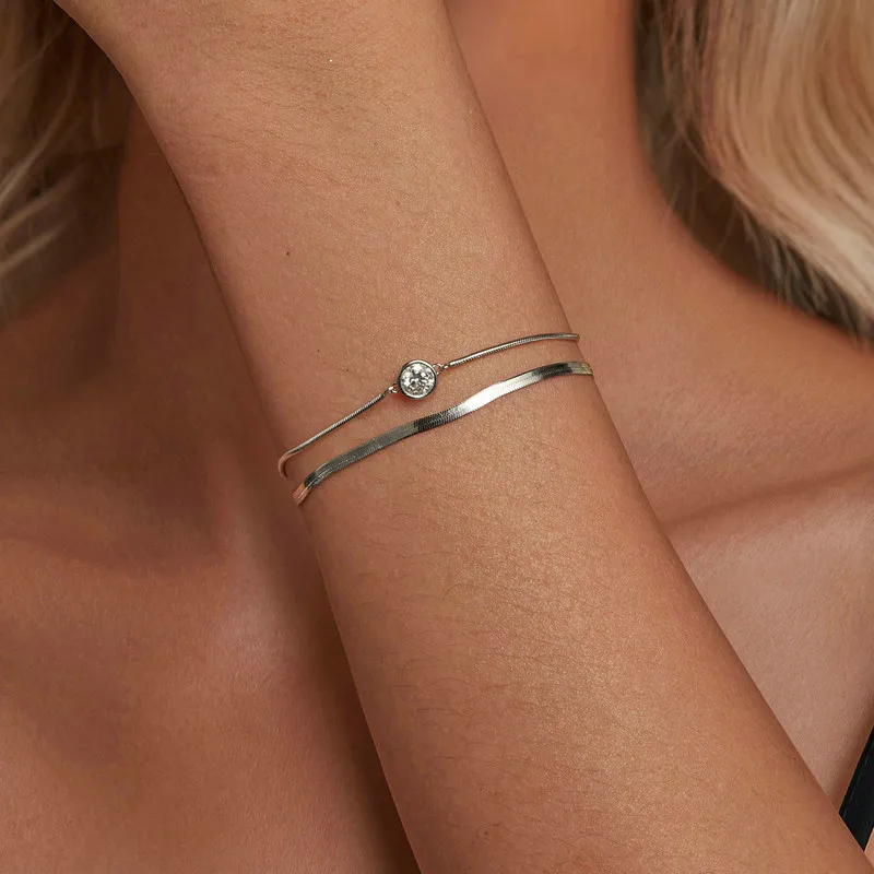 Bamoer U 0.5CT Moissanite Bracelet Double Layer Flat Wrist Chain Original Fit for Women Daily Luxury Gift 925 Sterling Silver 2