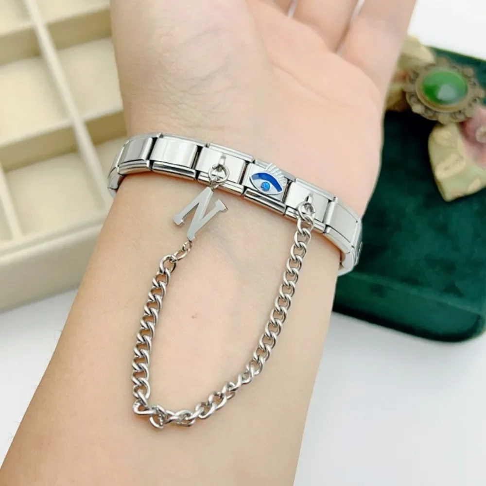 Fashion Chain Letter Elastic Charm Italian Links Fit 9mm Stainless Steel Modular Bracelet Making Women DIY Jewelry 11 S77ab531301bc47a0aa0ee46abf7ca1349