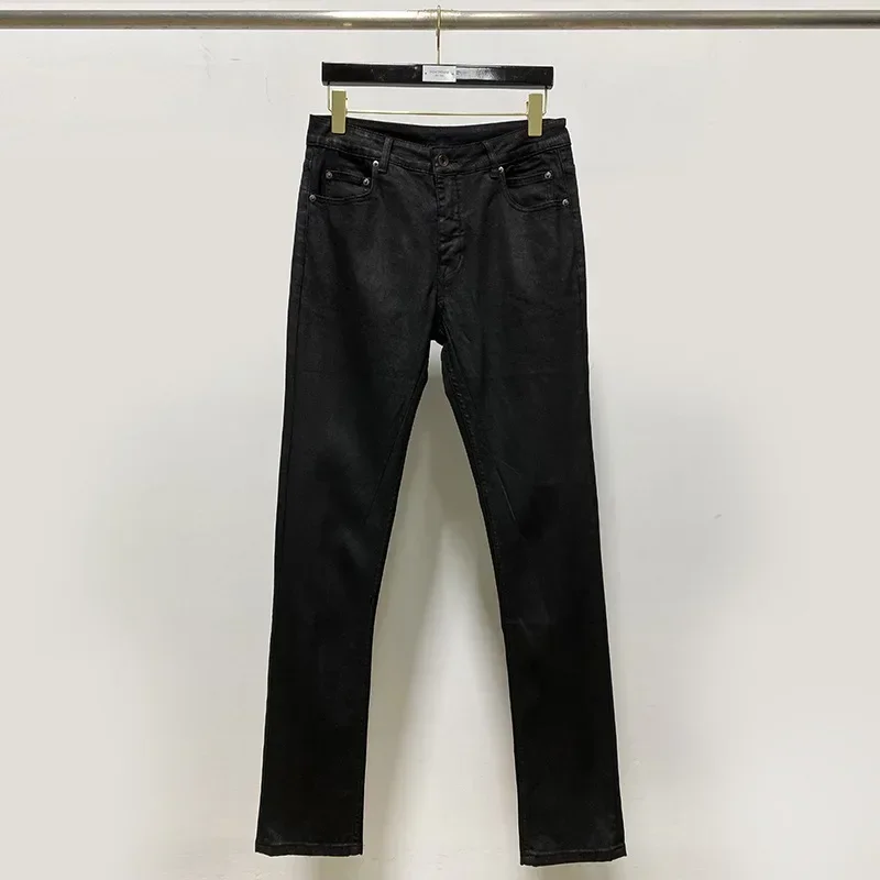 

2024 New High Street Rick Pants Wax Coating Design Men Trousers Denim Sweatpants Women's Pants Owens Techwear Men's Clothing