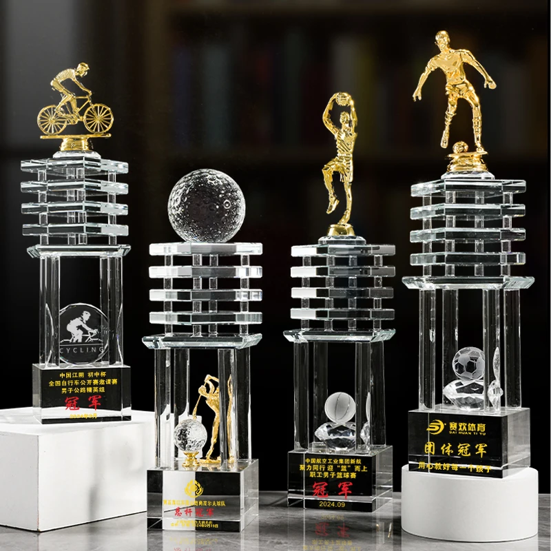 Customized Table Tennis, Billiards, Golf, Bicycle, Balls Crystal Trophy, Gold Silver Copper Creative Sports, Award Souvenir, 1Pc