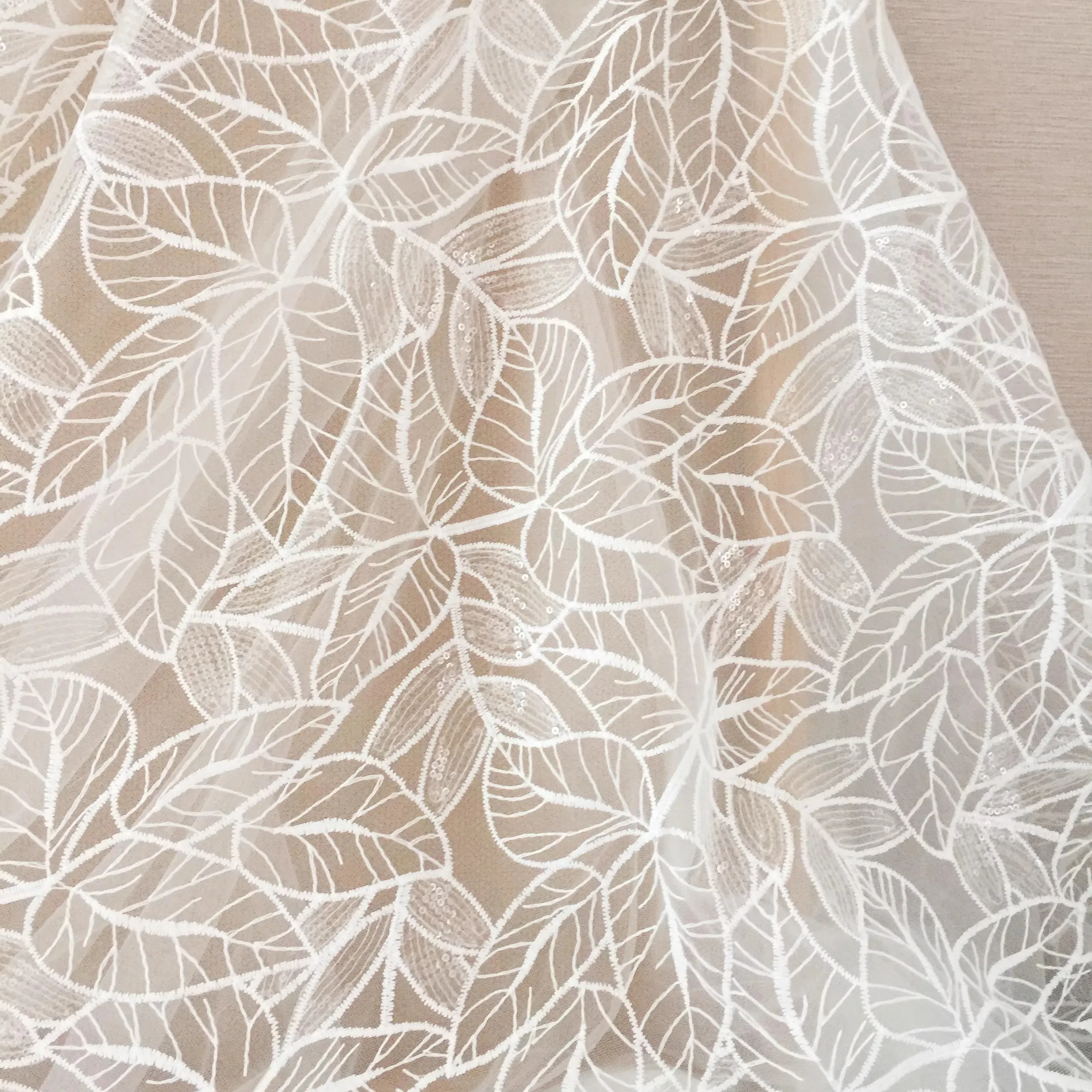 

Leaf Sequin Embroidered Mesh Lace Fabric For Wedding Evening Dress Designer Fabric By the meter