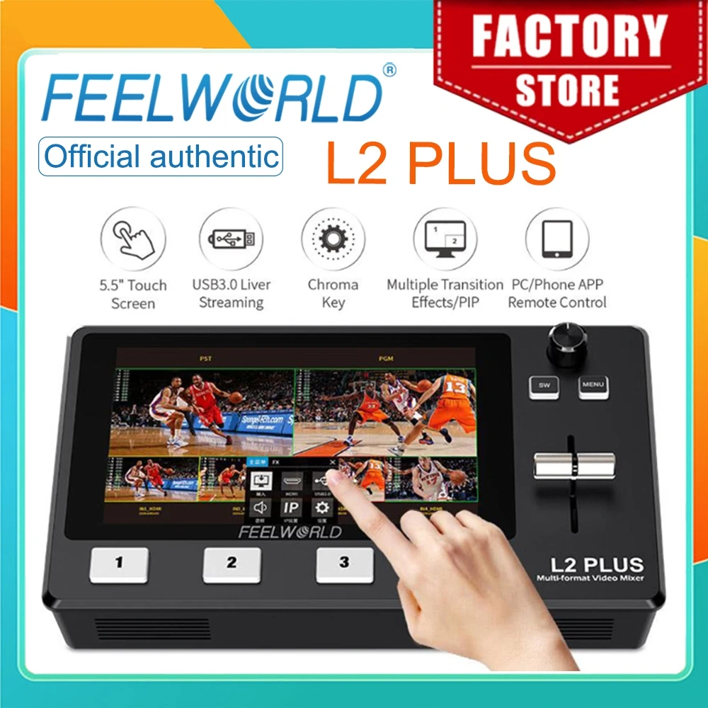 FEELWORLD Multi Camera Video Mixer Switcher L2 Plus 5.5 Inch LCD Touch Screen 4 HDMI Inputs USB3.0 Output Live Streaming
