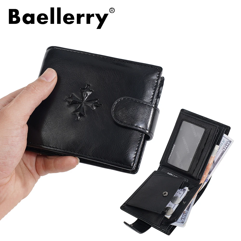 Baellerry Men's Genuine Leather Wallet Short Bifold, Large Capacity Cash Money Organizer with Multiple Card Slots, RFID Blocking
