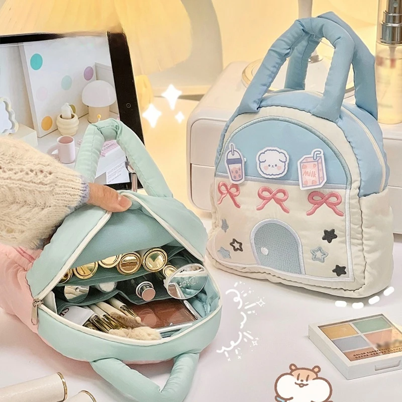 여성용 화장품 가방, 카와이 메이크업 파우치, 대형 메이크업 도구, 휴대용 여행 워시백, 화장품 보관 가방, 가정 목욕 용품