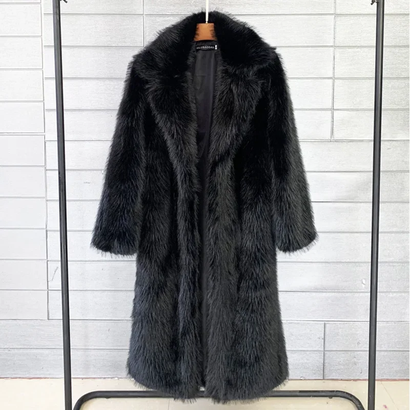 White Long Faux Fur Coat Women Autumn Winter Large Jacket Overcoat Turn Down Collar Pockets Thick Coat Warm Jackets Maxi Coats 3