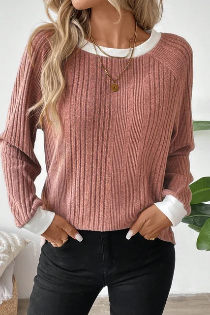 2024 Spring And Winter New Solid Color Ribbed Pit Pullover Long-Sleeved Sweater Fashion Everything 2