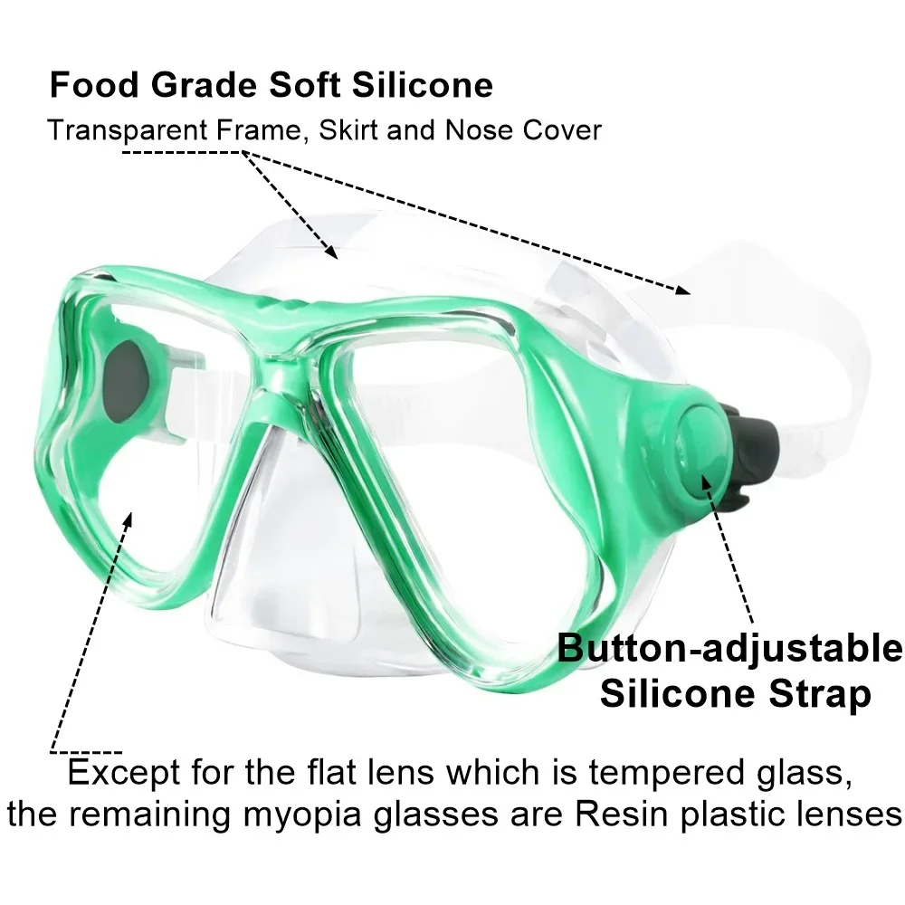 Nearsighted Myopia Diving Mask Dive Swimming Glasses Resin Plastic Lens, Googles Silicone Short-sighted Reading
