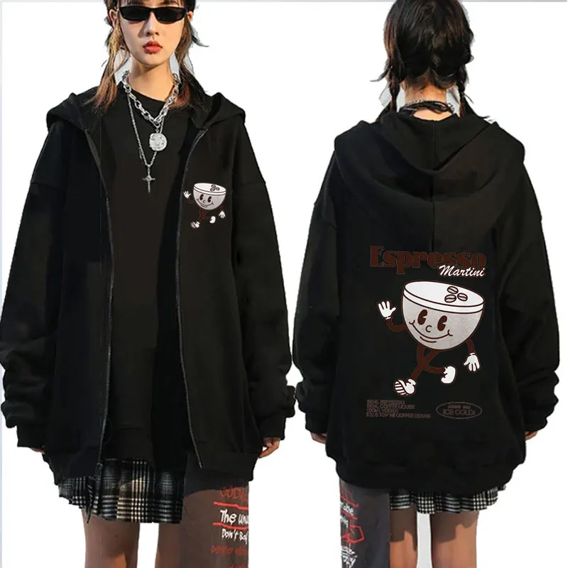 

Funny Espresso Martini Cocktail Print Zip-up Hoodie Male Fall Winter Fleece High Quality Zipper Jacket Men Women Fashion Coats