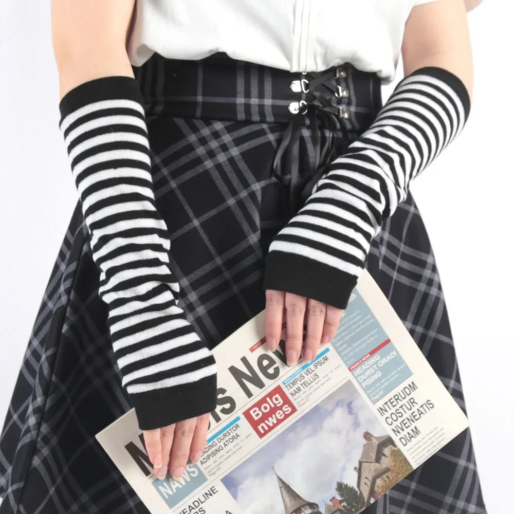 Noir blanc gothique Punk Anime mince doux gants JK filles mitaines à manches longues homme femmes manchette sans doigts chauffe-bras accessoires