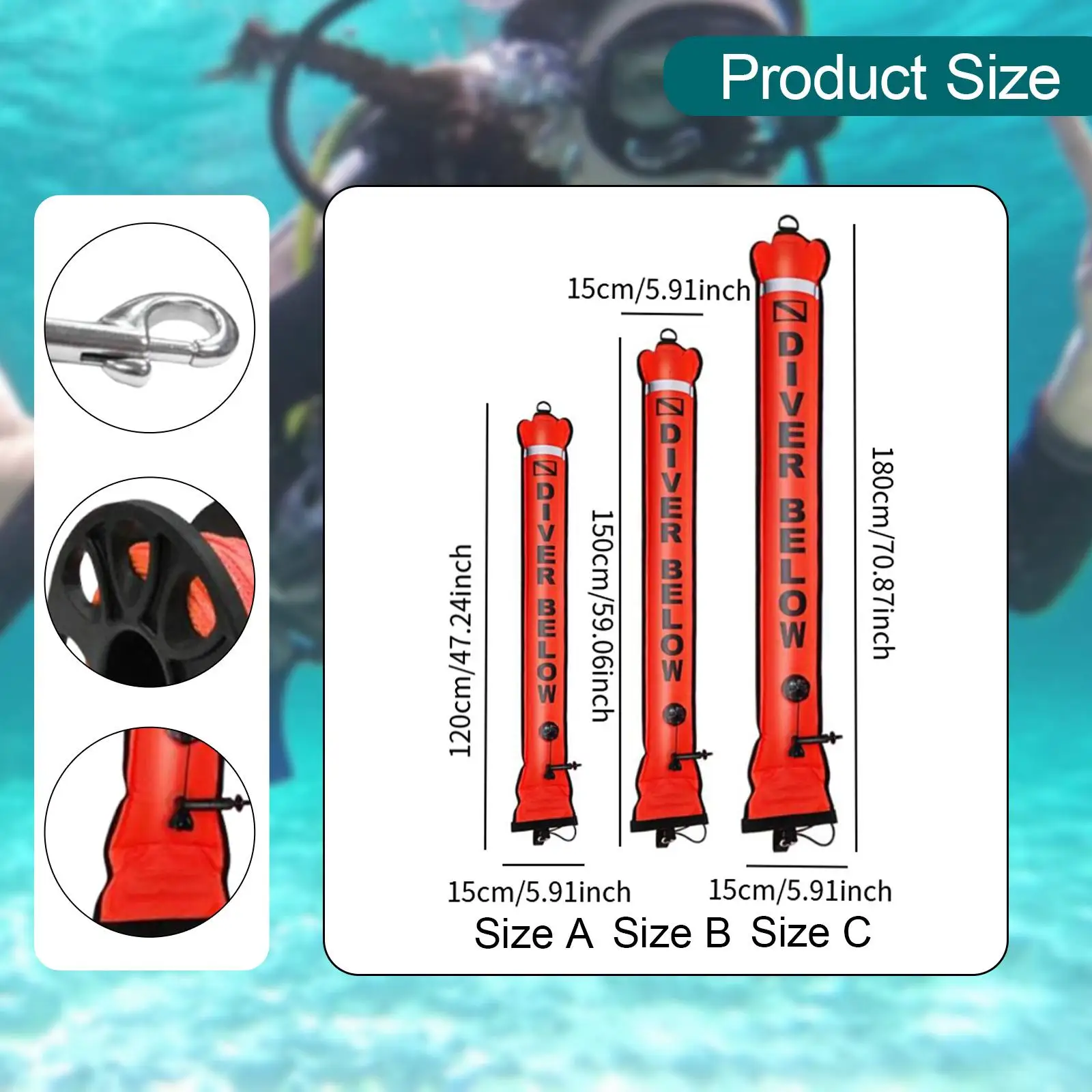 Scuba Diving Surface Marker Buoy Security Sausage Compact Red with Dive Reel
