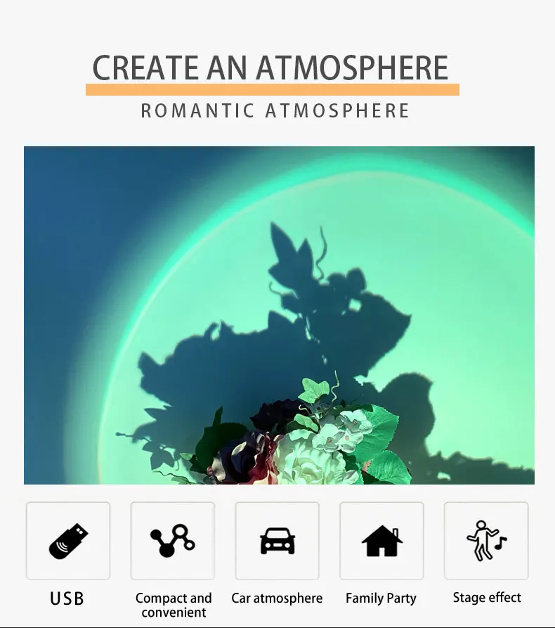 Новая удобная Радужная лампа USB закат неоновый проектор для настенной ...