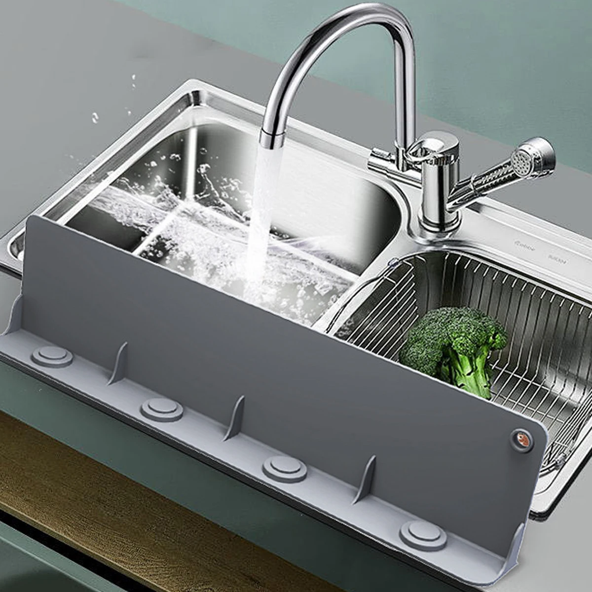 Kitchen Splash Guard Suction Cup Sink Board Silicone Splatter Guard Kitchen Bathroom Basin Dish Washing Baffle Wash Basin Faucet Anti-Splatte Board
