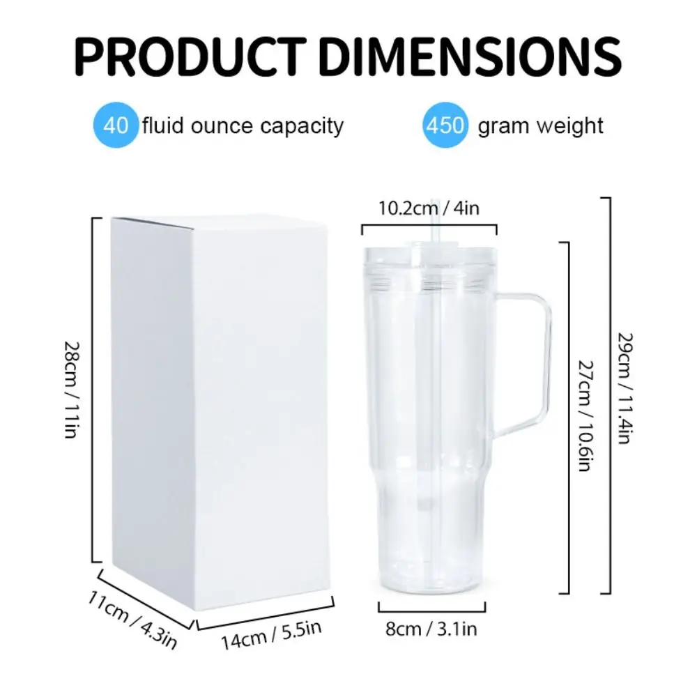 40 oz Capacity Snowglobe Tumbler Pre-Drilled Holes with Handle Glitter Snow Globe DIY Transparent Mason Jar Cups Drinkware