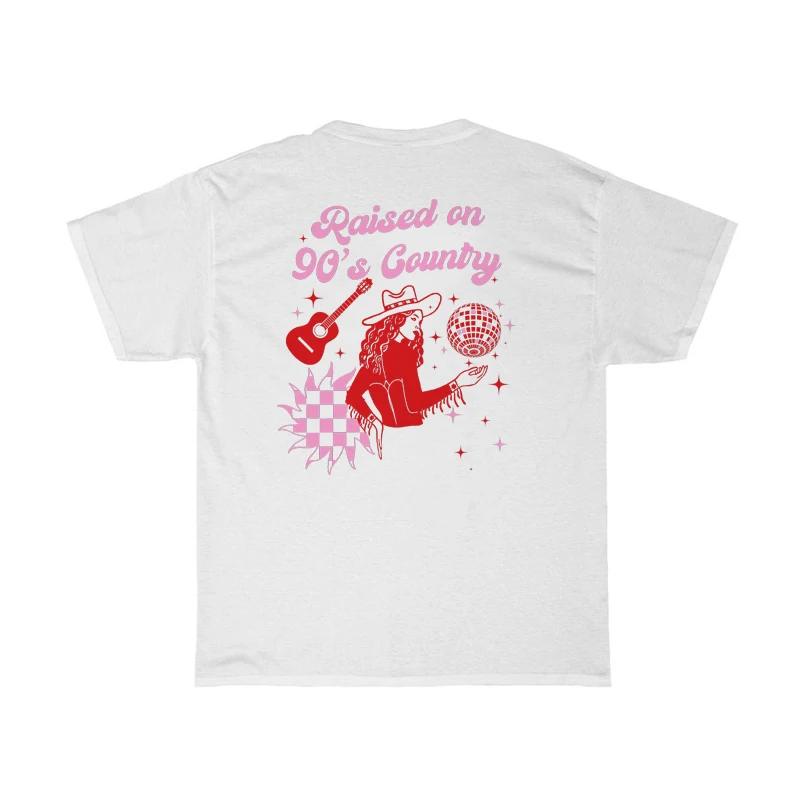 5015Raised On 90s Country Music Back T-Shirt Damen Retro Cute Disco Ball Graphic Tee Shirt Cowgirl Vintage Western613_voghion.com