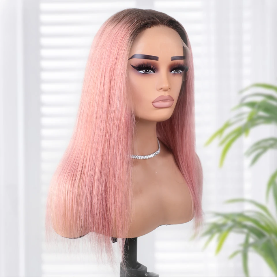 13X5X2 NT4-F Pink2 Glueless Straight Lace Front Human Hair Wigs Transparent Swiss Lace Brazilian Straight Lace Wigs For Women