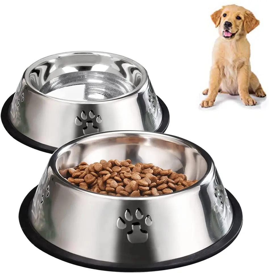 Dog Food In A Stainless Steel Bowl Stock Photo - Download Image