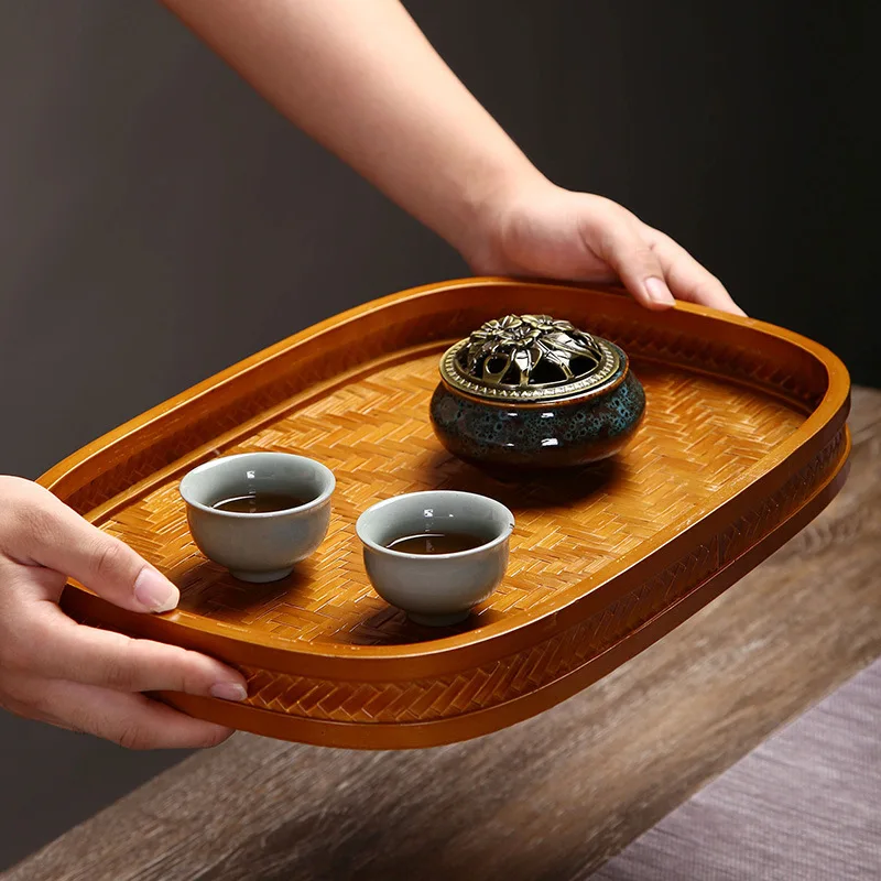 HeMu Bamboo Products Hand Woven Tea Tray, Hotel Tray, Dim sum Home Stay Towel, Vintage Dry Bubble Table