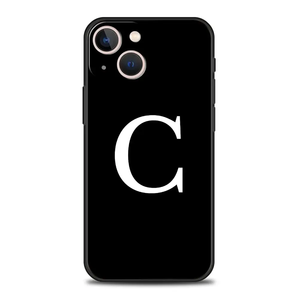 Elegant Customizable Initial Letter Black Phone Case - Luxury Fashion Cover