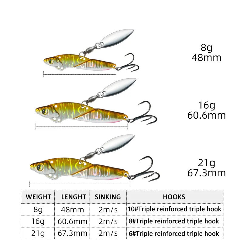 Metall Jig und Vib Angel köder, Jigging Tackle, rotierender Löffel, Wobbler, sinkender harter Köder für Bass und Hecht, neu, 8g, 16G, 21g – Detail 5