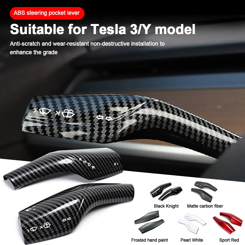 1 Pair Carbon Fiber Steering Wheel Protection Cover For Tesla Model 3 Y ABS Car Column Shift Knob Cover Decor For Tesla