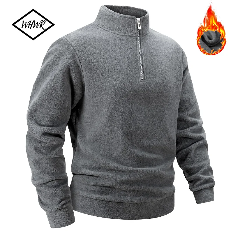 2025 Men Casual Fleece Sweatshirts Tops Men Sport Classic Stand Collar Sweatshirts Men’s Quarter Zip Hoodie Basic Pullover 3XL 1