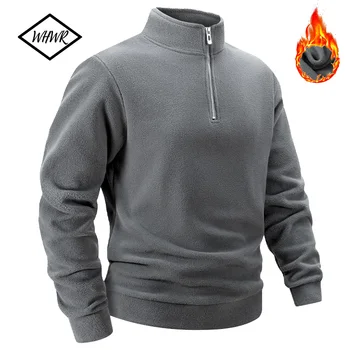 2025 Men Casual Fleece Sweatshirts Tops Men Sport Classic Stand Collar Sweatshirts Men’s Quarter Zip Hoodie Basic Pullover 3XL 1