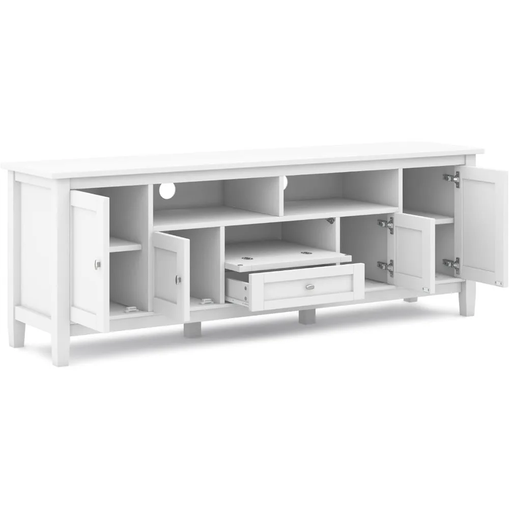 SOLID WOOD Universal TV Media Stand,72inch Wide,Farmhouse Rustic,Living Room Center for Flat Screen TVs up to 80 inches in White 3