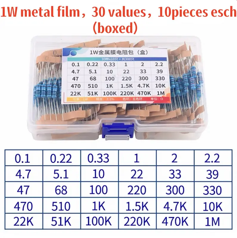 1/4W 1/2W 1W 2W 3W Resistor Set Resistance 1% 1/4W 1/2W 1W 2W 3W Metal Film Resistors Kit Ohm Electronic Components Kit - Image 13