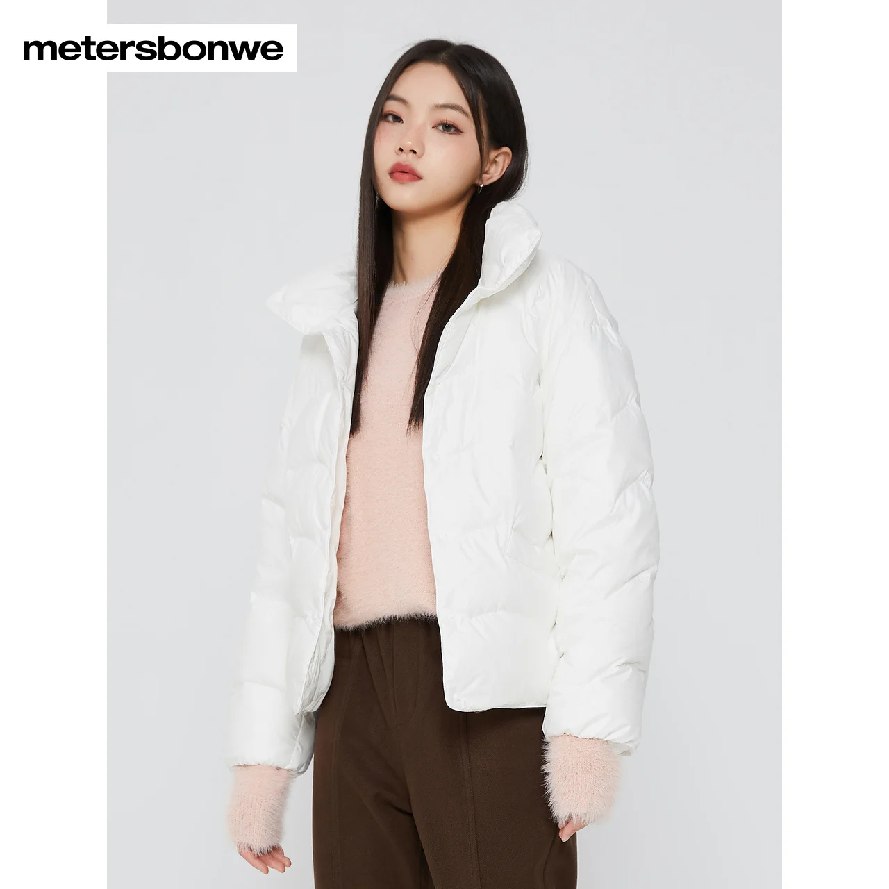Metersbonwe Women's 22New Winter Lightweight Solid Color Short Down Jacket Stand Collar Ultra Light  Youth Casual Warm Wear