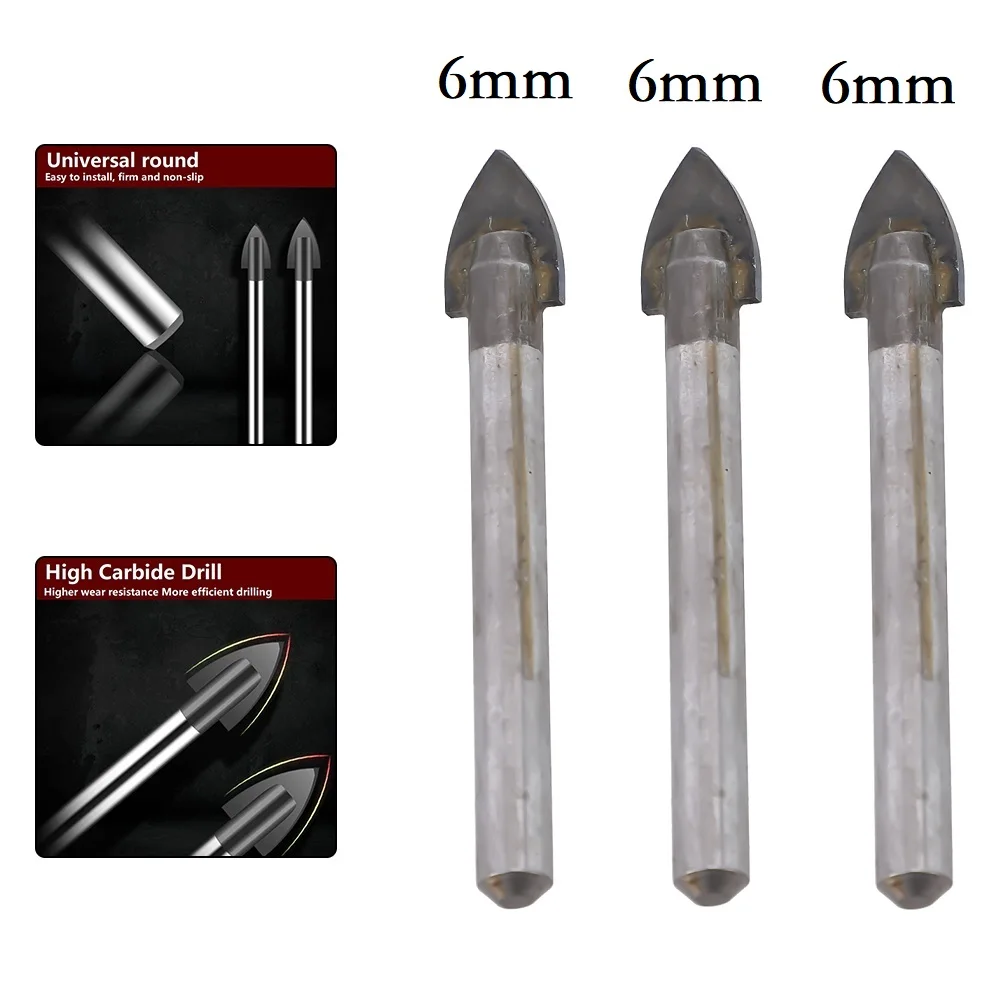 

3pcs/set 6mm Glass Tungsten Carbide Drill Bit Tipped Tile Concrete Strong Toughness Cutter Power Tool 70 Mm Drill Length