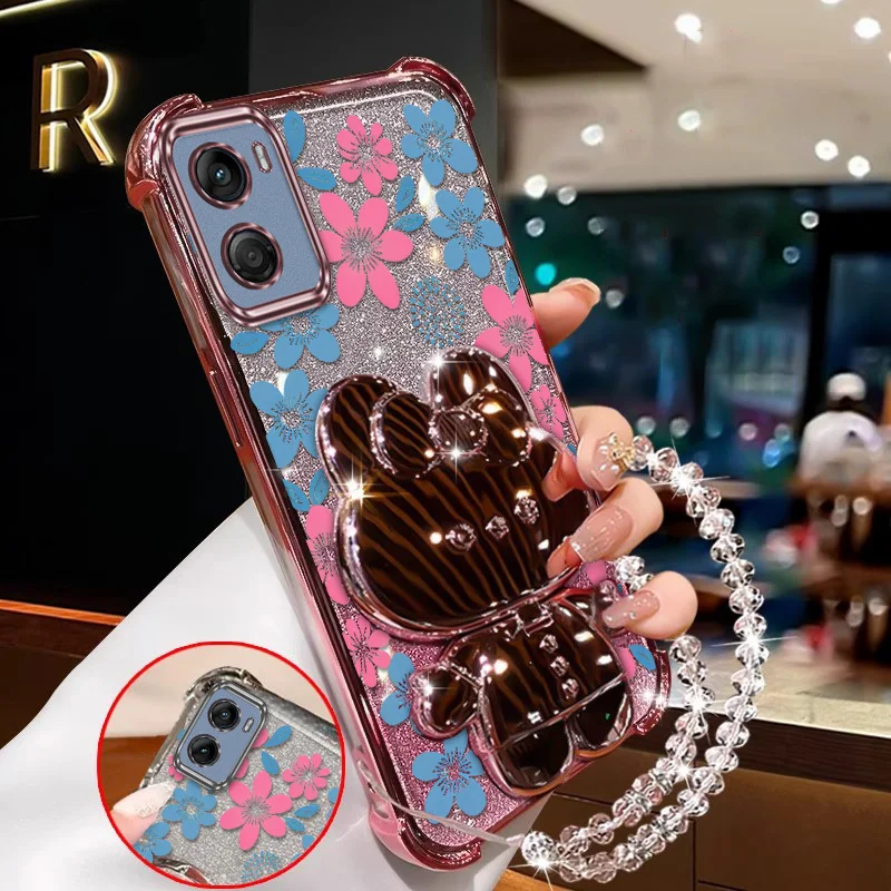 Blue Floral Phone Case Set - Includes Case, Lanyard, and Stand