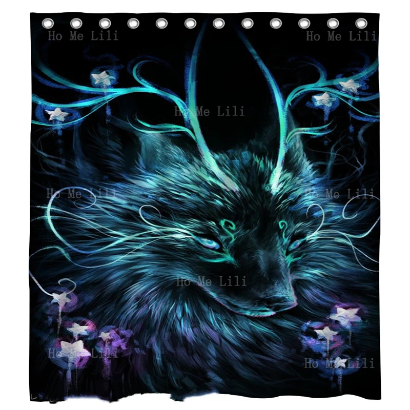 Fox Night Flowers Fantasy Magic Hogwarts Legacy Poster The Deathly Hallows Castle Art Blue Black Tenda Da Doccia Di Ho Me Lili