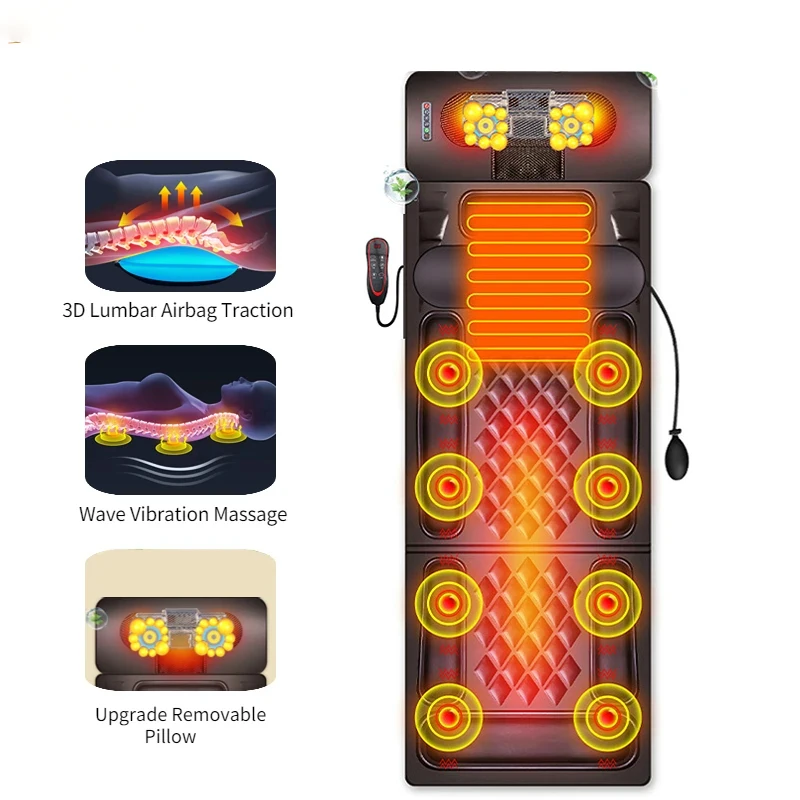 Electric Full Body Massage Mattress Shiatsu Massager Pad Back Waist Cushion Mat Heated Vibrating Fatigue Relief Health Care Gift